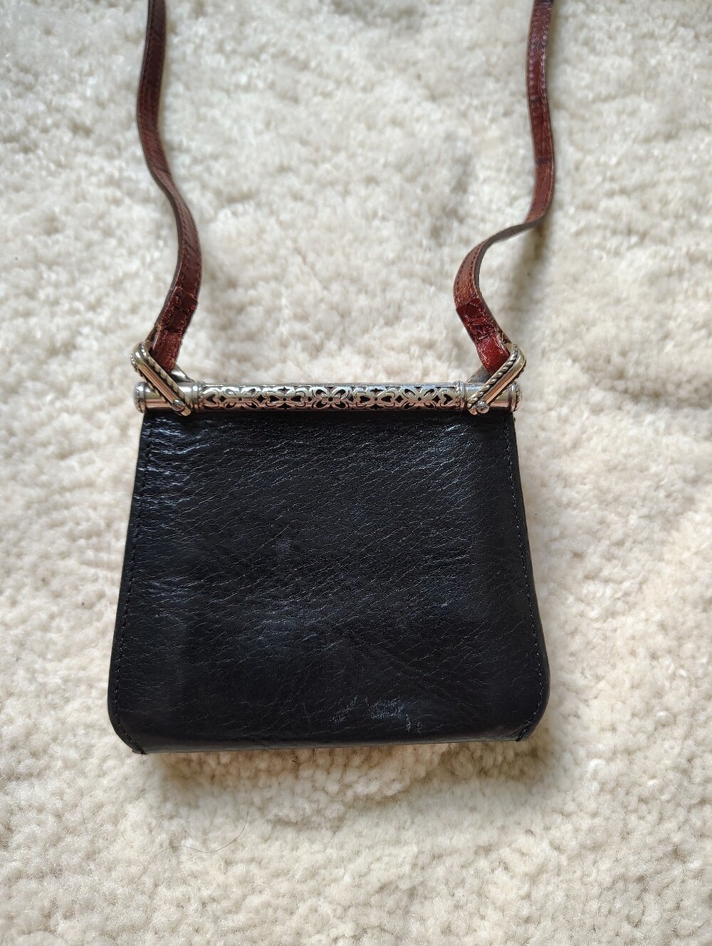 Vintage Brighton Women's Brown Croc-Embossed Crossbody Small Bag - Picture 10 of 16